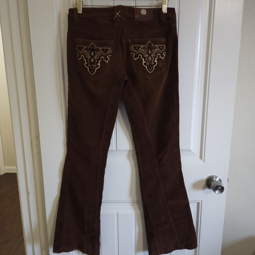 Antik Denim Corduroy Flare Leg Embroidered Jeans